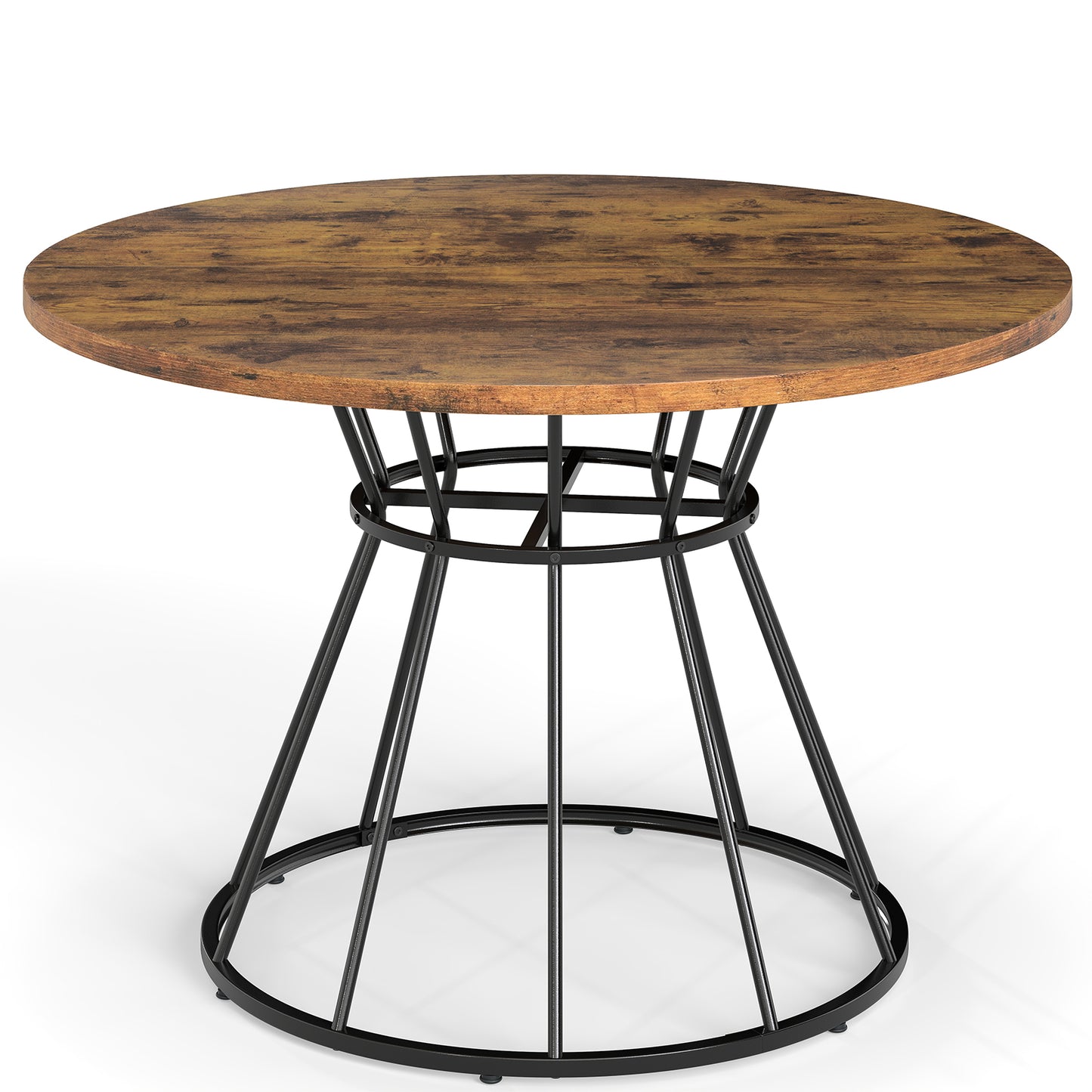 47 Inches Round Dining Table for 4 Farmhouse Kitchen Table with Wooden Tabletop-Black