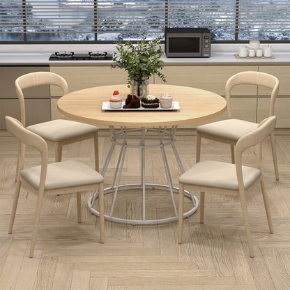 47 Inches Round Dining Table for 4 Farmhouse Kitchen Table with Wooden Tabletop-Black
