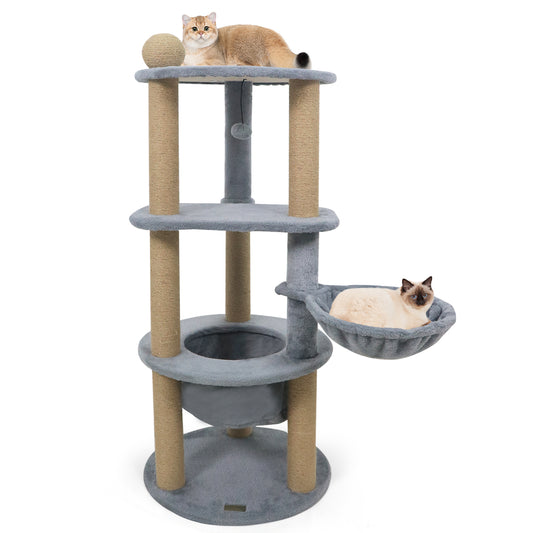 47 Inches Tall Cat Tower with Cat Nest and Scratching Posts-Gray