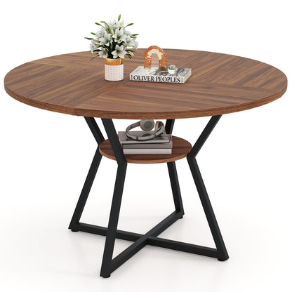 47" Round Dining Table for 4 with Storage Shelf-Brown
