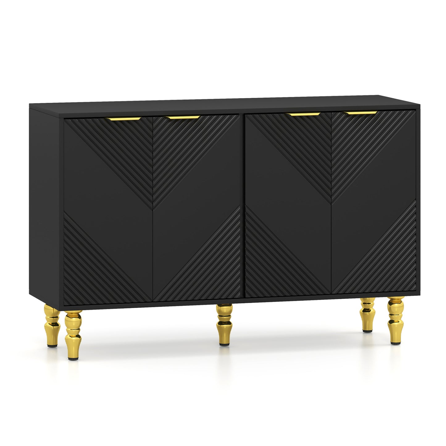 47" Sideboard Buffet Cabinet with 4 Chevron Fluted Doors & Anti-Toppling Devices for Kitchen-Black