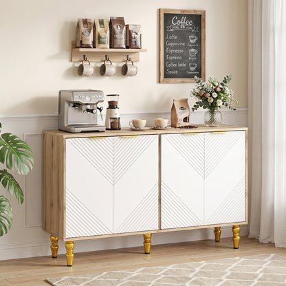 47" Sideboard Buffet Cabinet with 4 Chevron Fluted Doors & Anti-Toppling Devices for Kitchen-Black
