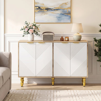 47" Sideboard Buffet Cabinet with 4 Chevron Fluted Doors & Anti-Toppling Devices for Kitchen-Black