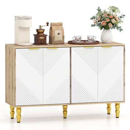 47" Sideboard Buffet Cabinet with 4 Chevron Fluted Doors & Anti-Toppling Devices for Kitchen-Black