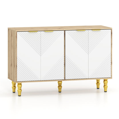 47" Sideboard Buffet Cabinet with 4 Chevron Fluted Doors & Anti-Toppling Devices for Kitchen-Black
