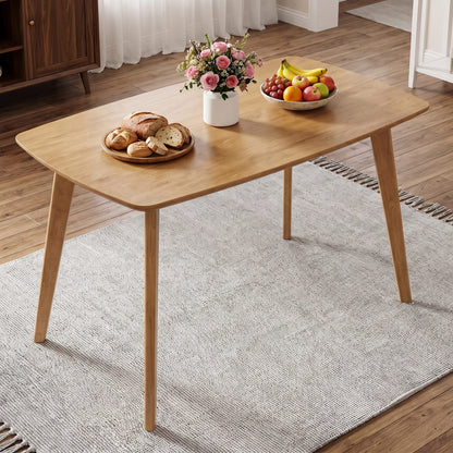 47" Solid Wood Dining Table for 4 People with Rounded Edges-Natural