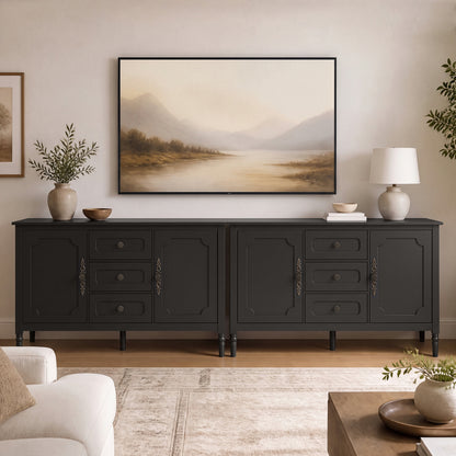 47" Vintage Buffet Cabinet with 3 Drawers 2 Cabinets and Adjustable Shelves for Dining Room-Black
