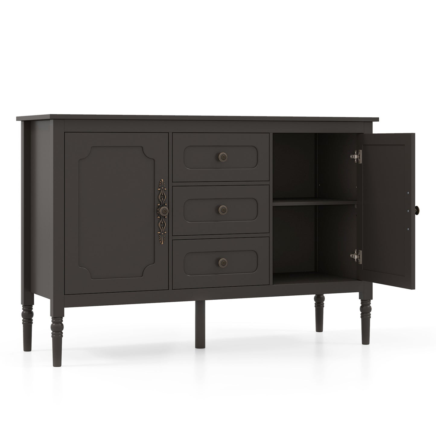 47" Vintage Buffet Cabinet with 3 Drawers 2 Cabinets and Adjustable Shelves for Dining Room-Black