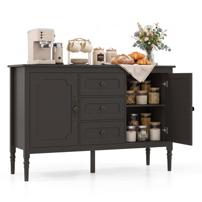 47" Vintage Buffet Cabinet with 3 Drawers 2 Cabinets and Adjustable Shelves for Dining Room-Black