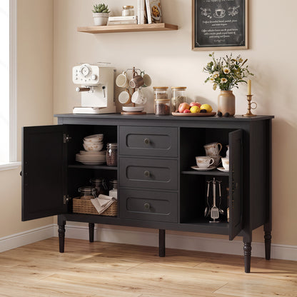 47" Vintage Buffet Cabinet with 3 Drawers 2 Cabinets and Adjustable Shelves for Dining Room-Black