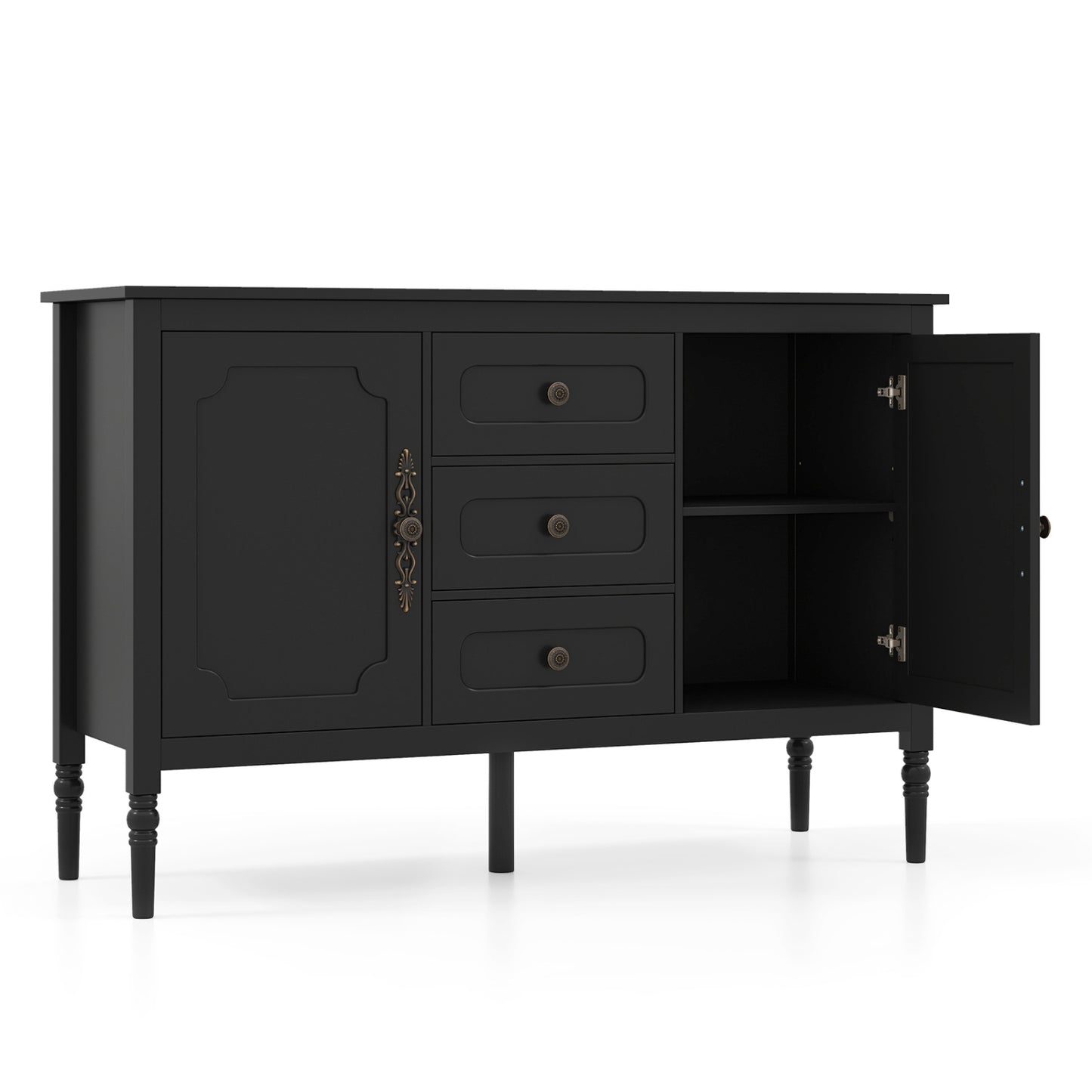 47" Vintage Buffet Cabinet with 3 Drawers 2 Cabinets and Adjustable Shelves for Dining Room-Black