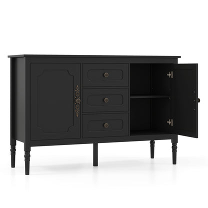 47" Vintage Buffet Cabinet with 3 Drawers 2 Cabinets and Adjustable Shelves for Dining Room-Black