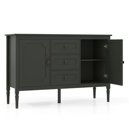 47" Vintage Buffet Cabinet with 3 Drawers 2 Cabinets and Adjustable Shelves for Dining Room-Black