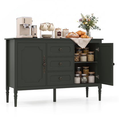 47" Vintage Buffet Cabinet with 3 Drawers 2 Cabinets and Adjustable Shelves for Dining Room-Black