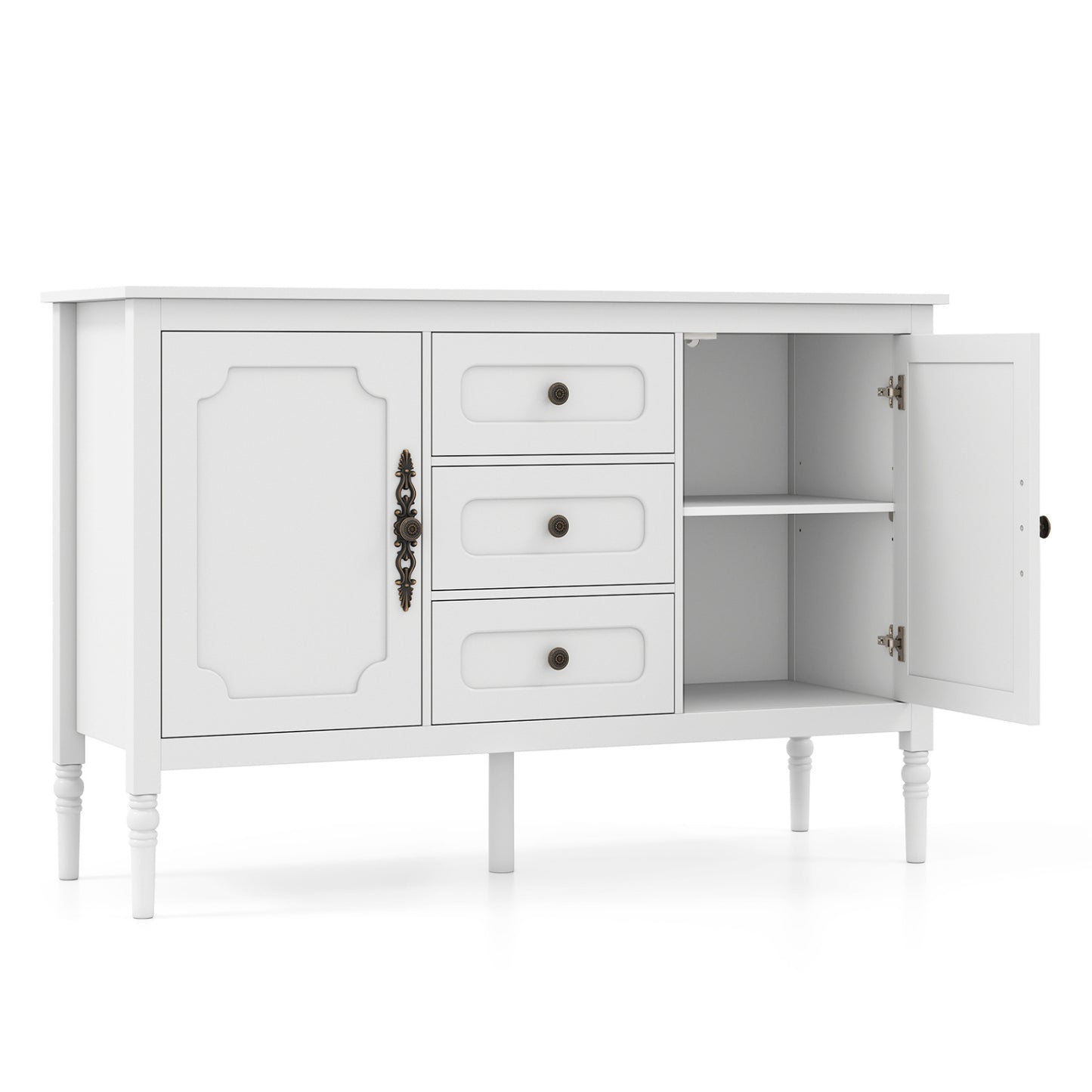 47" Vintage Buffet Cabinet with 3 Drawers 2 Cabinets and Adjustable Shelves for Dining Room-Black