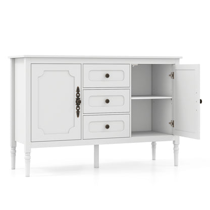 47" Vintage Buffet Cabinet with 3 Drawers 2 Cabinets and Adjustable Shelves for Dining Room-Black