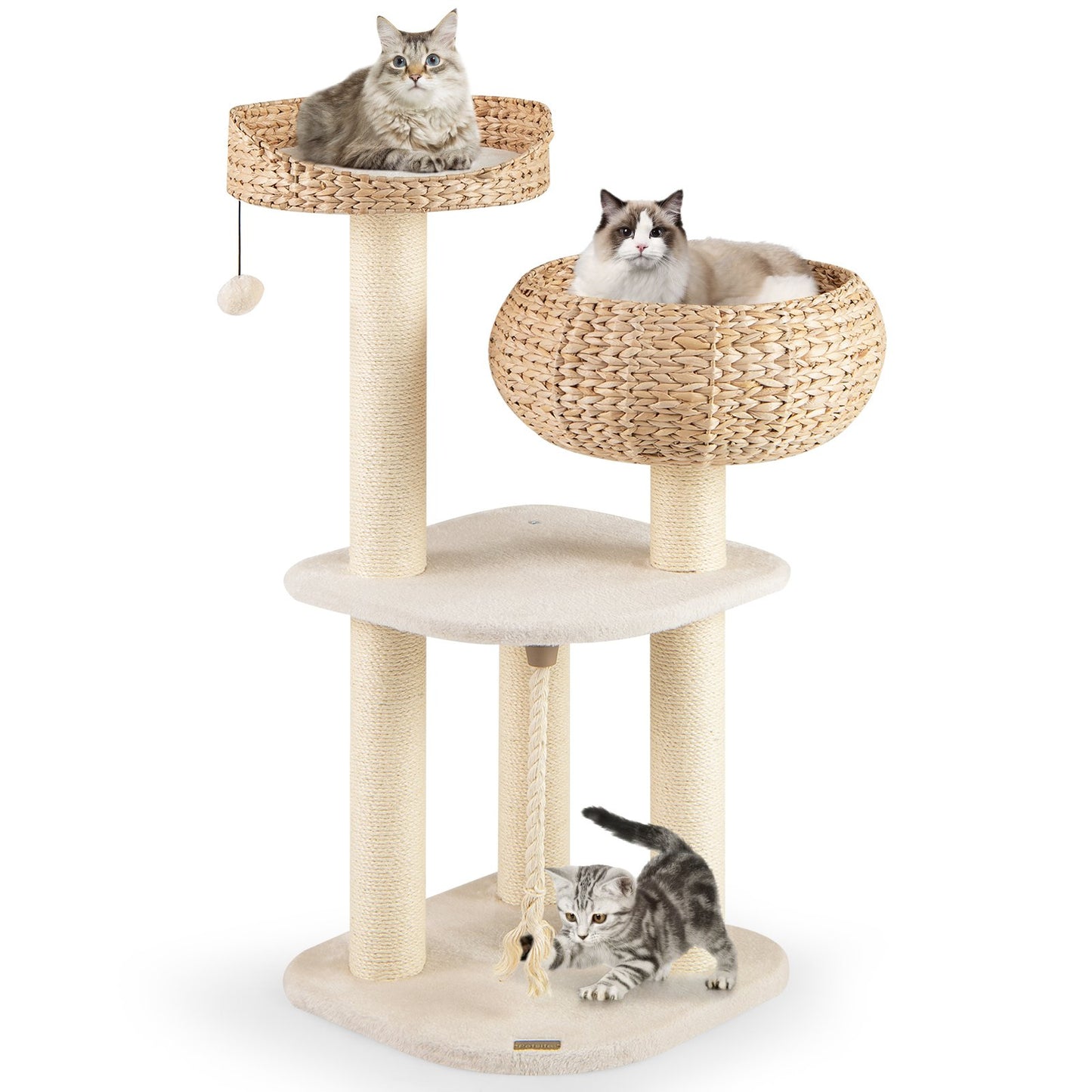 41 Inch Rattan Cat Tree with Napping Perch-Beige