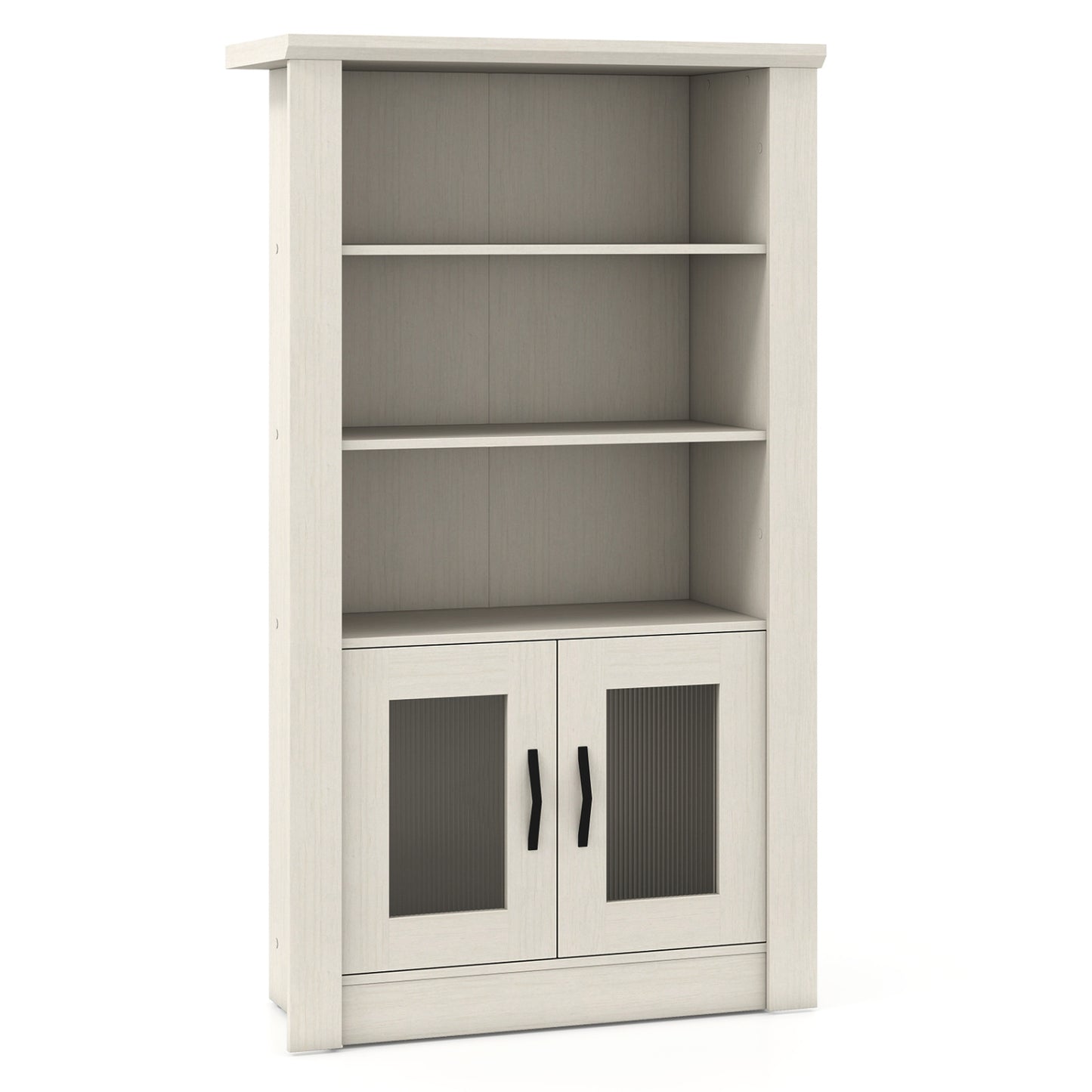 48.5" Modern Bookcase 4-Tier with 2 Translucent Fluted Doors and Anti-Tipping Kits-White