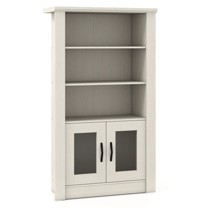 48.5" Modern Bookcase 4-Tier with 2 Translucent Fluted Doors and Anti-Tipping Kits-White