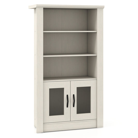 48.5" Modern Bookcase 4-Tier with 2 Translucent Fluted Doors and Anti-Tipping Kits-White