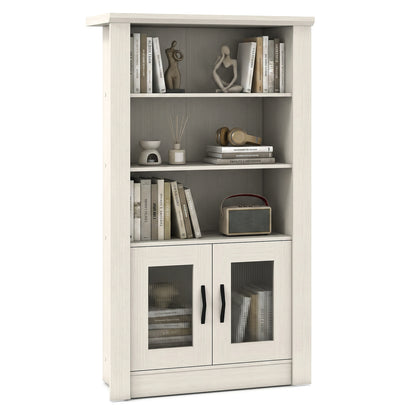48.5" Modern Bookcase 4-Tier with 2 Translucent Fluted Doors and Anti-Tipping Kits-White