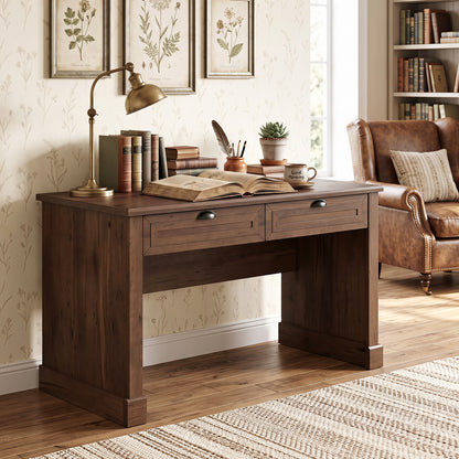 48" Farmhouse Executive Desk with 2 Drawers for Studying and Writing-Brown