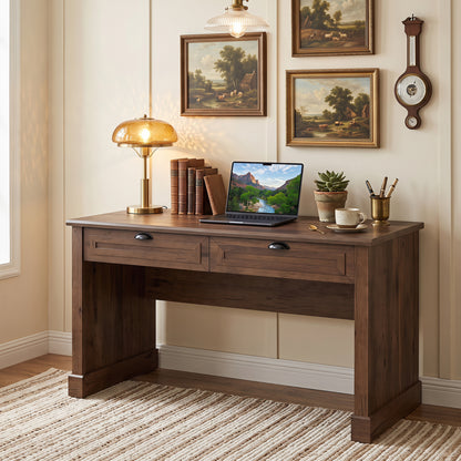 48" Farmhouse Executive Desk with 2 Drawers for Studying and Writing-Brown