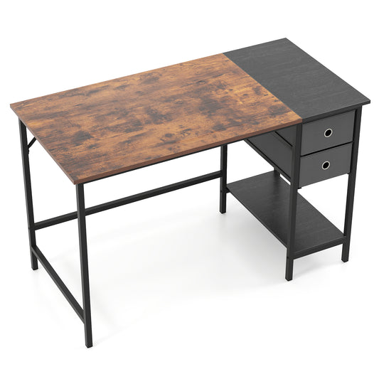 48 Inch Computer Desk with 2 Fabric Drawers Industrial Home Office Desk-Rustic Brown