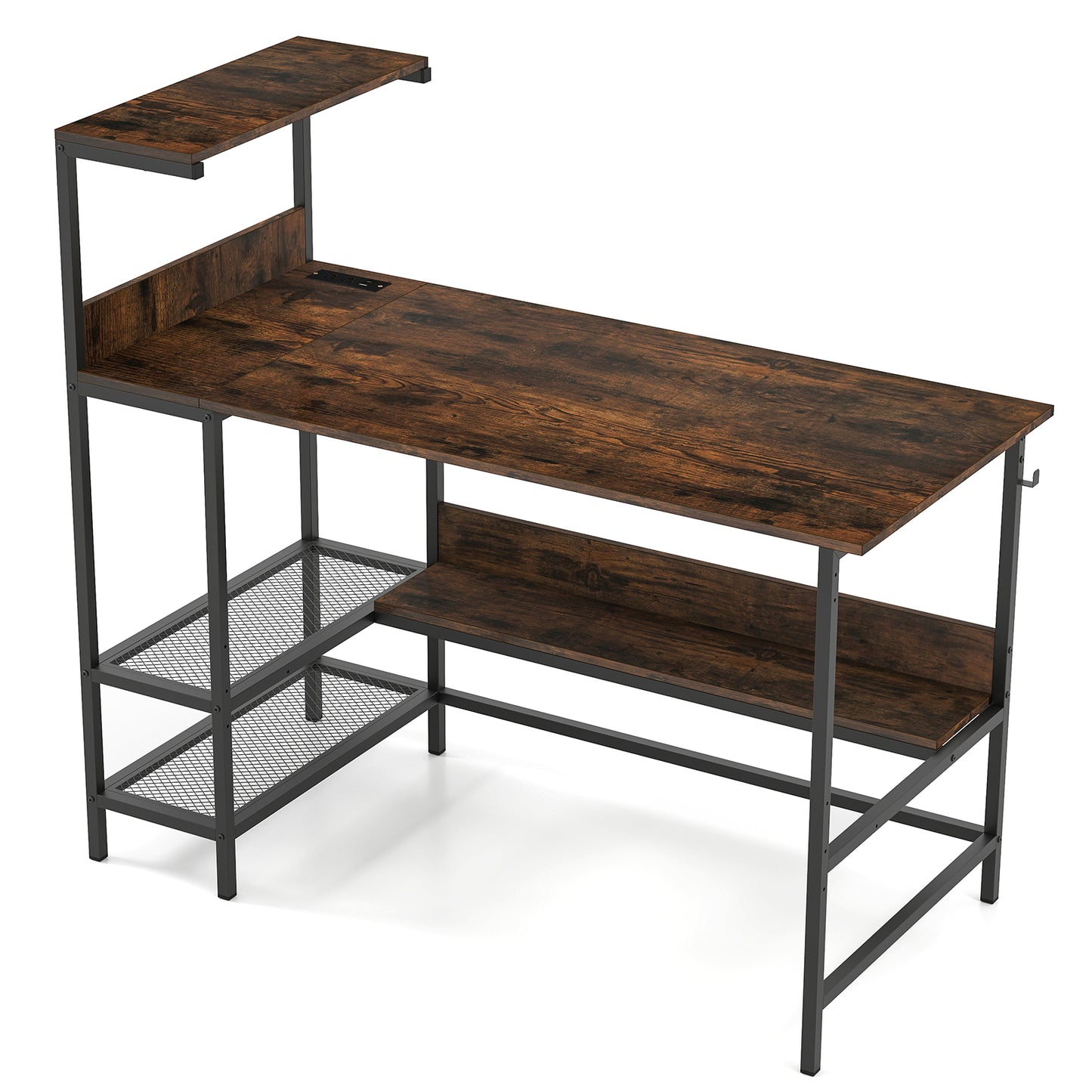 48 Inch Computer Desk with Power Outlets and Storage Shelves-Black
