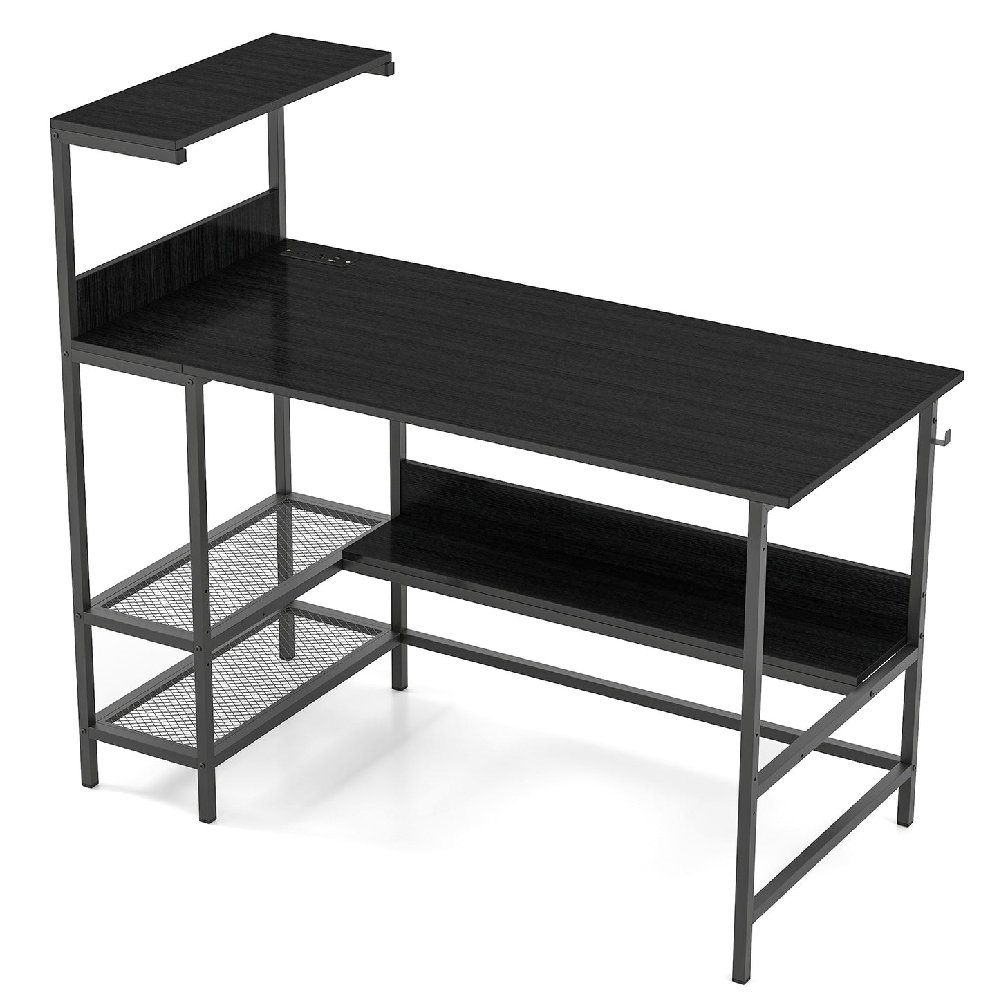 48 Inch Computer Desk with Power Outlets and Storage Shelves-Black