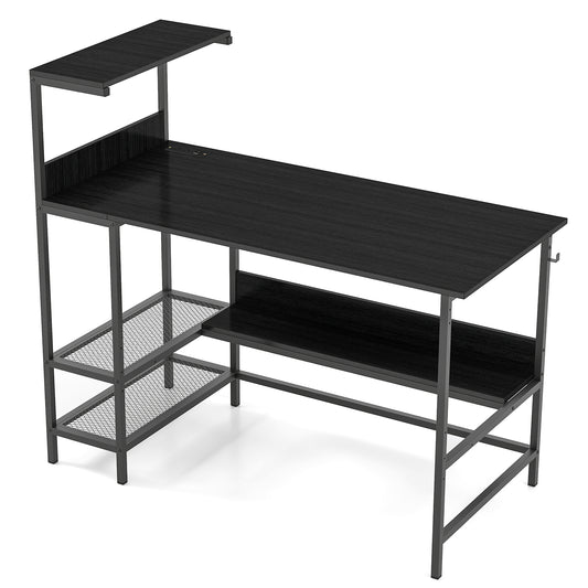 48 Inch Computer Desk with Power Outlets and Storage Shelves-Black