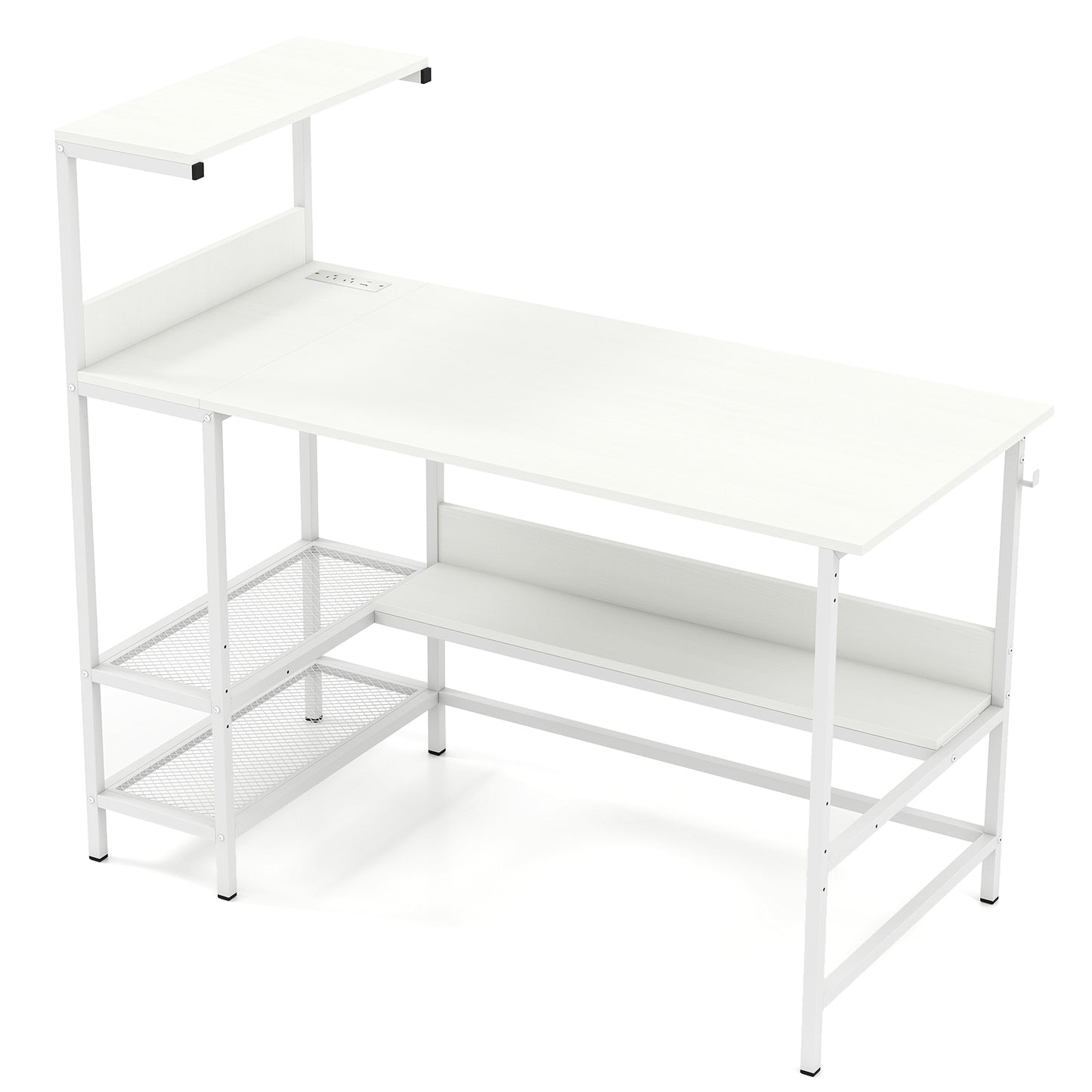 48 Inch Computer Desk with Power Outlets and Storage Shelves-Black