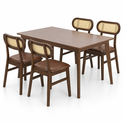 48-inch dining table set with four rattan chairs, mid-century kitchen furniture, perfect for dining room decor.