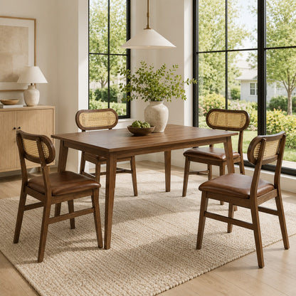 48-inch dining table set for 4 with rattan chairs, mid-century kitchen and dining room furniture by Wilsons Home Store