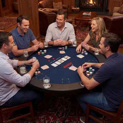 48 Inch Foldable Poker Table with 8 Cup Holders and Padded Edges-Blue