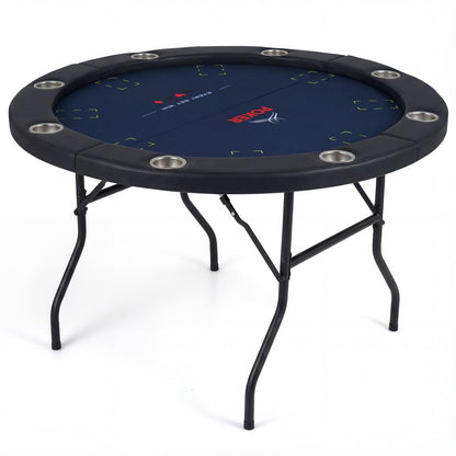 48 Inch Foldable Poker Table with 8 Cup Holders and Padded Edges-Blue