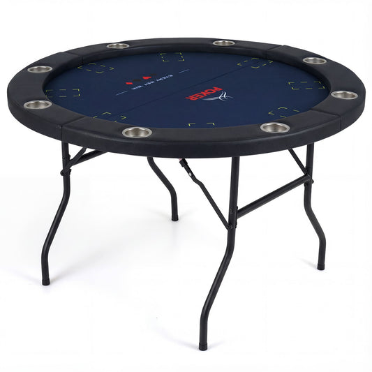 48 Inch Foldable Poker Table with 8 Cup Holders and Padded Edges-Blue