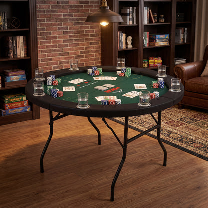 48 Inch Foldable Poker Table with 8 Cup Holders and Padded Edges-Blue