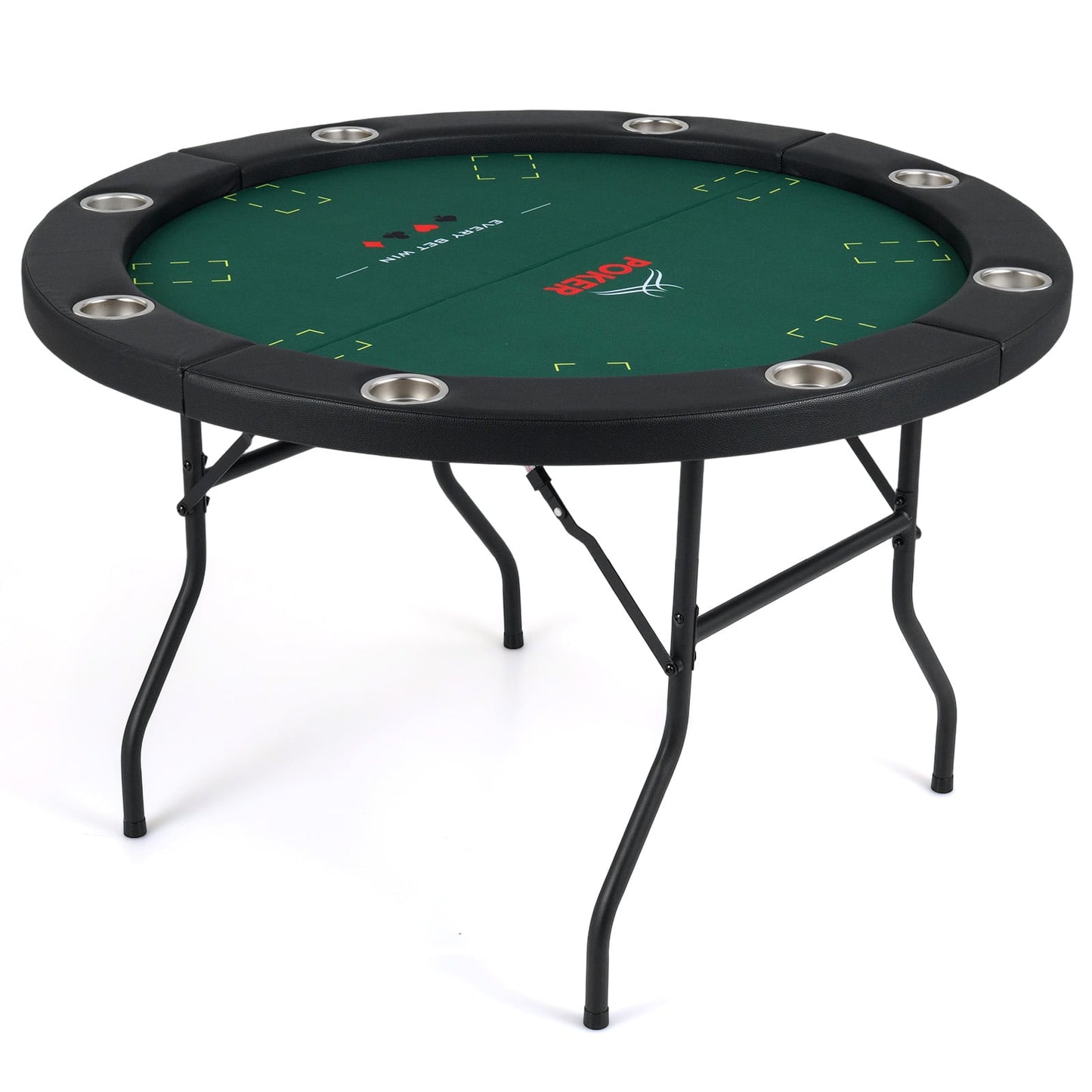 48 Inch Foldable Poker Table with 8 Cup Holders and Padded Edges-Blue