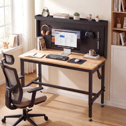 48 Inch Heavy Duty Workbench with AC/USB Outlets and Pegboard-Natural