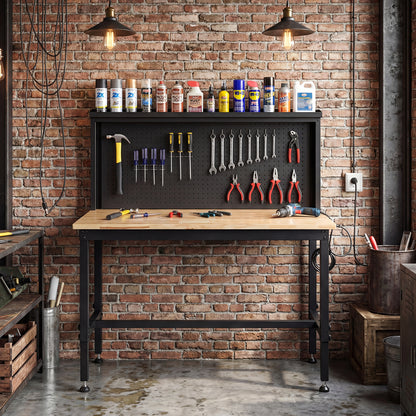 48 Inch Heavy Duty Workbench with AC/USB Outlets and Pegboard-Natural