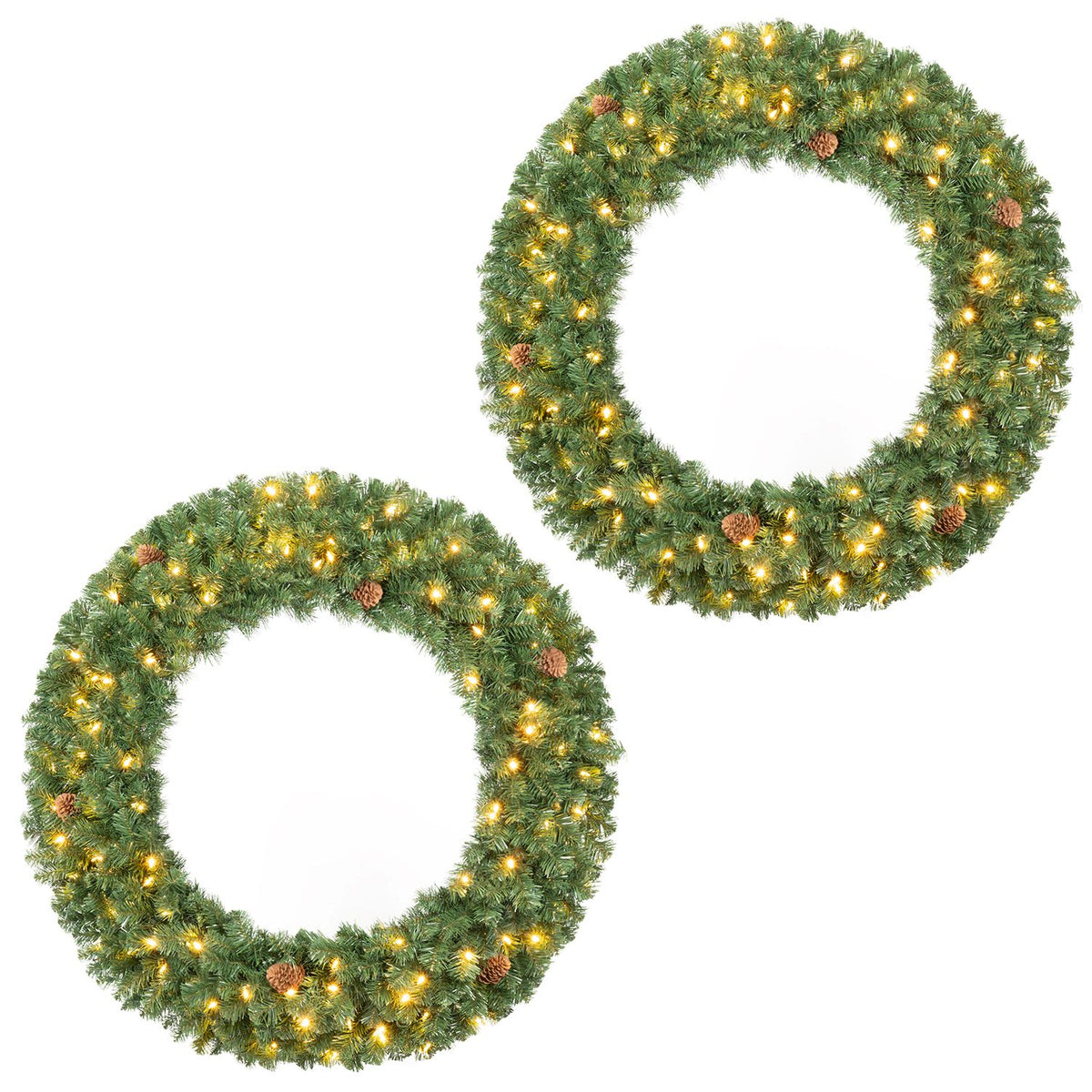 48 Inch Large Pre-Lit Artificial Christmas Wreath-2 Pieces