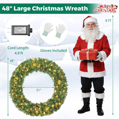 48 Inch Large Pre-Lit Artificial Christmas Wreath-2 Pieces