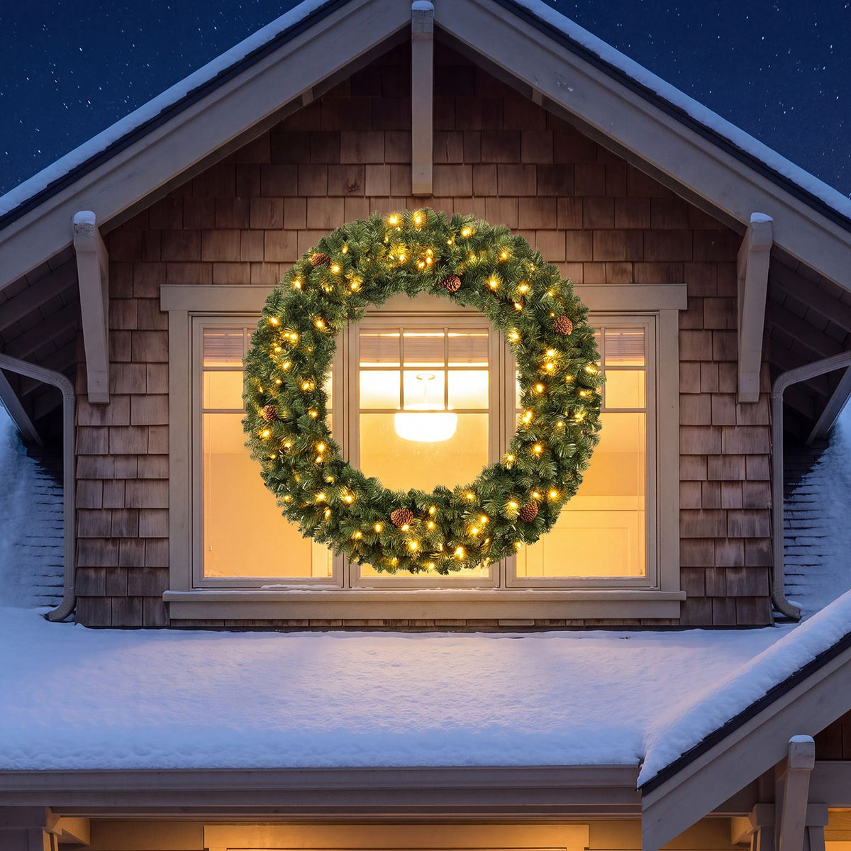 48 Inch Large Pre-Lit Artificial Christmas Wreath-2 Pieces