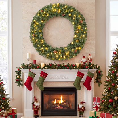 48 Inch Large Pre-Lit Artificial Christmas Wreath-2 Pieces