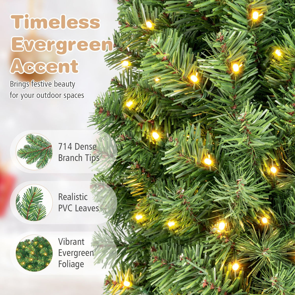 48 Inch Large Pre-Lit Christmas Wreath with 200 Warm White LED Lights Set of 1