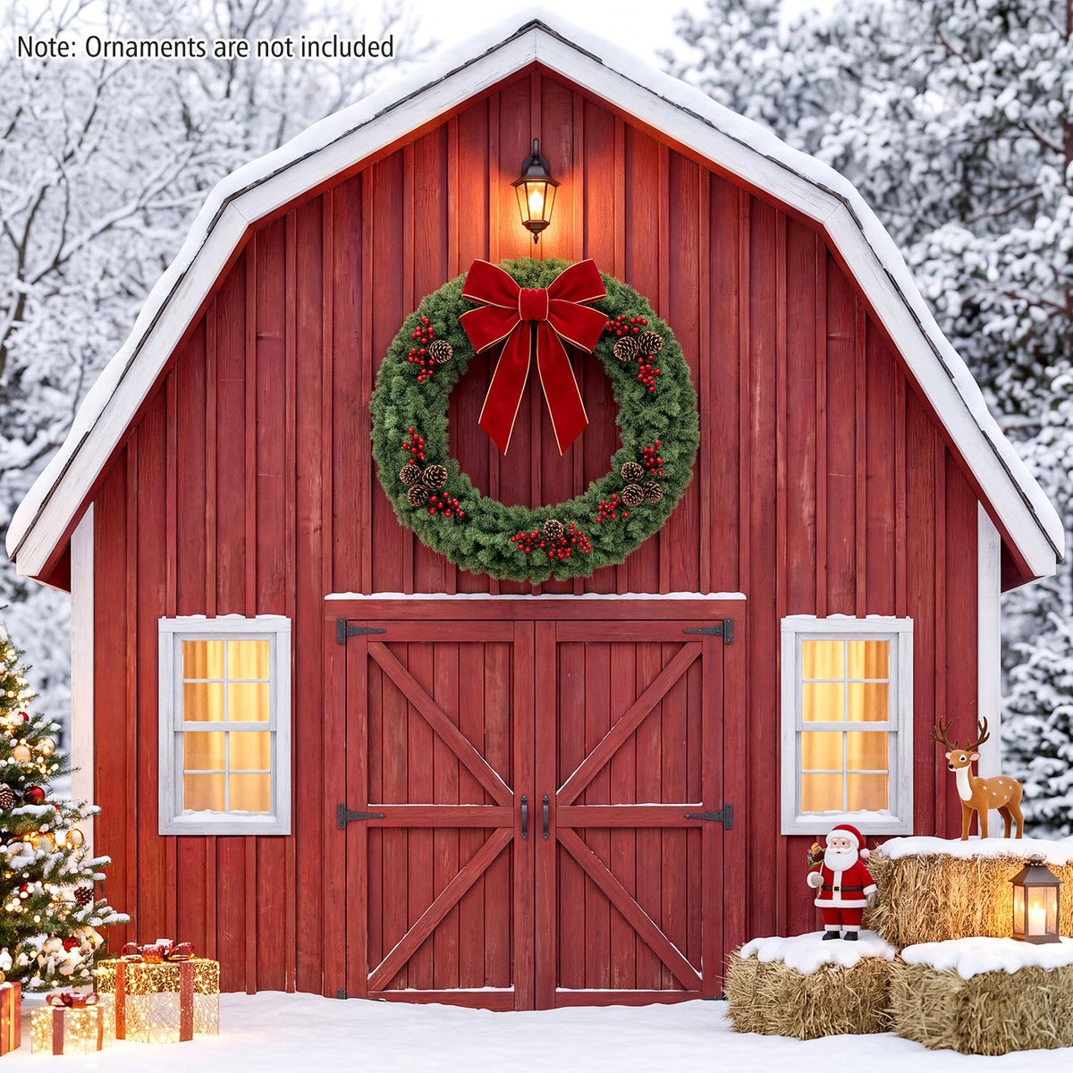 48 Inch Large Pre-Lit Christmas Wreath with 200 Warm White LED Lights Set of 1