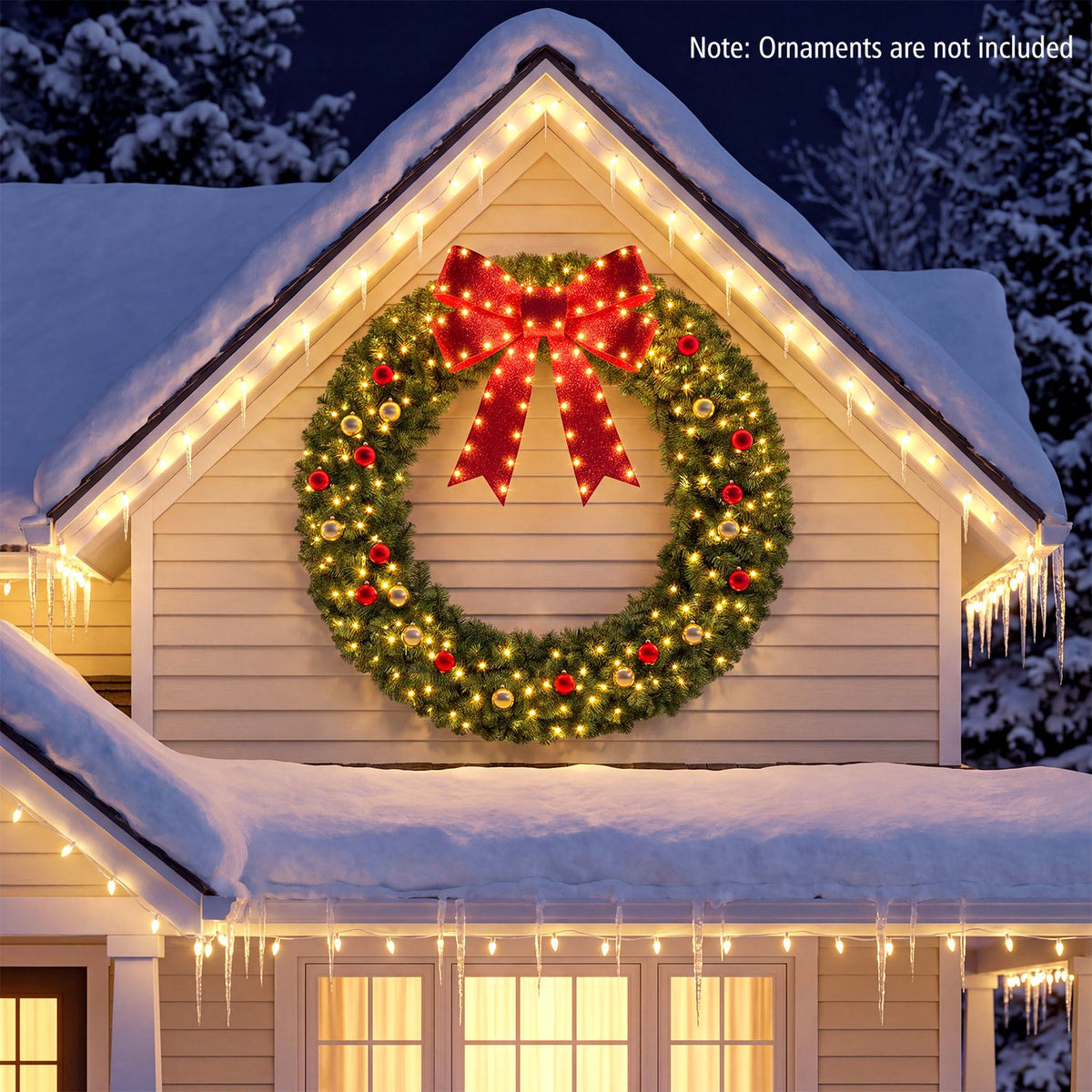 48 Inch Large Pre-Lit Christmas Wreath with 200 Warm White LED Lights Set of 1