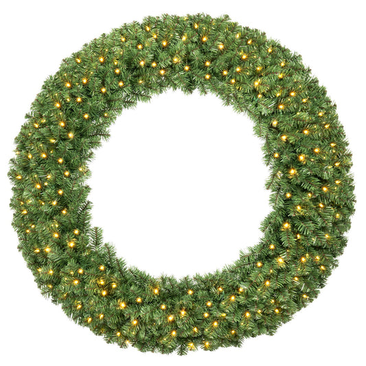 48 Inch Large Pre-Lit Christmas Wreath with 200 Warm White LED Lights Set of 1