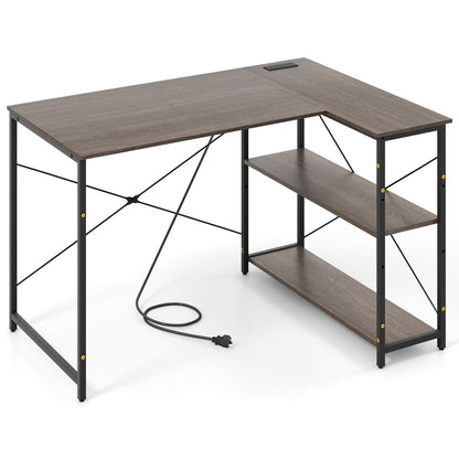 48 Inch Reversible L Shaped Computer Desk with Adjustable Shelf-Brown